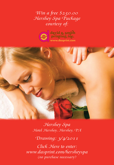 Win a free $250 Hershey Spa Package courtesy of David A. Smith Printing